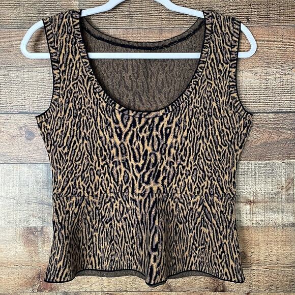 BCBGMAXAZRIA Alonya Leopard Print Peplum Tank Top Camel Combo SZ Medium - Picture 4 of 11